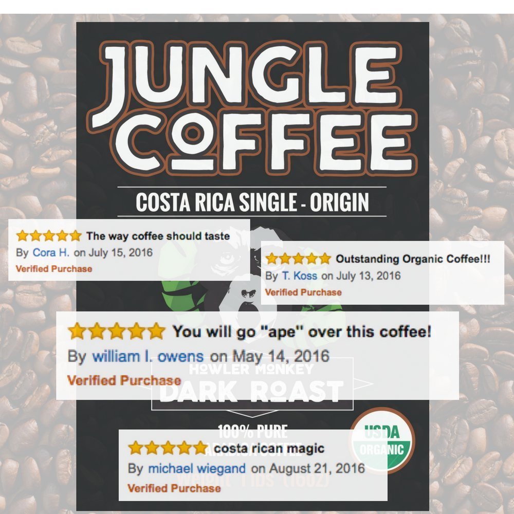 Jungle Coffee Beans Costa Rican Organic Dark Roast Whole Bean (1 lb