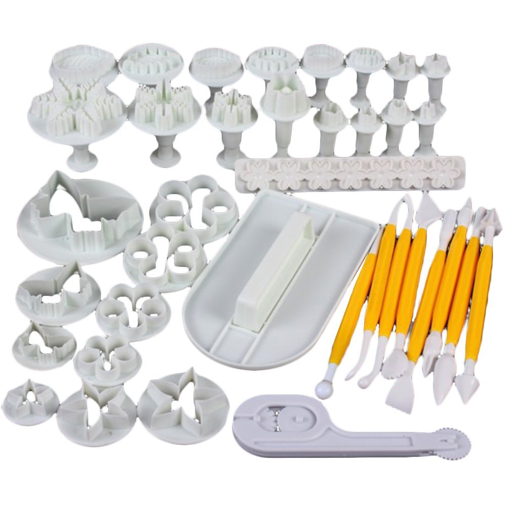 QJ 12 Sets 37Pcs Fondant Cakes Cookie Sugar Craft Decorating Plunger