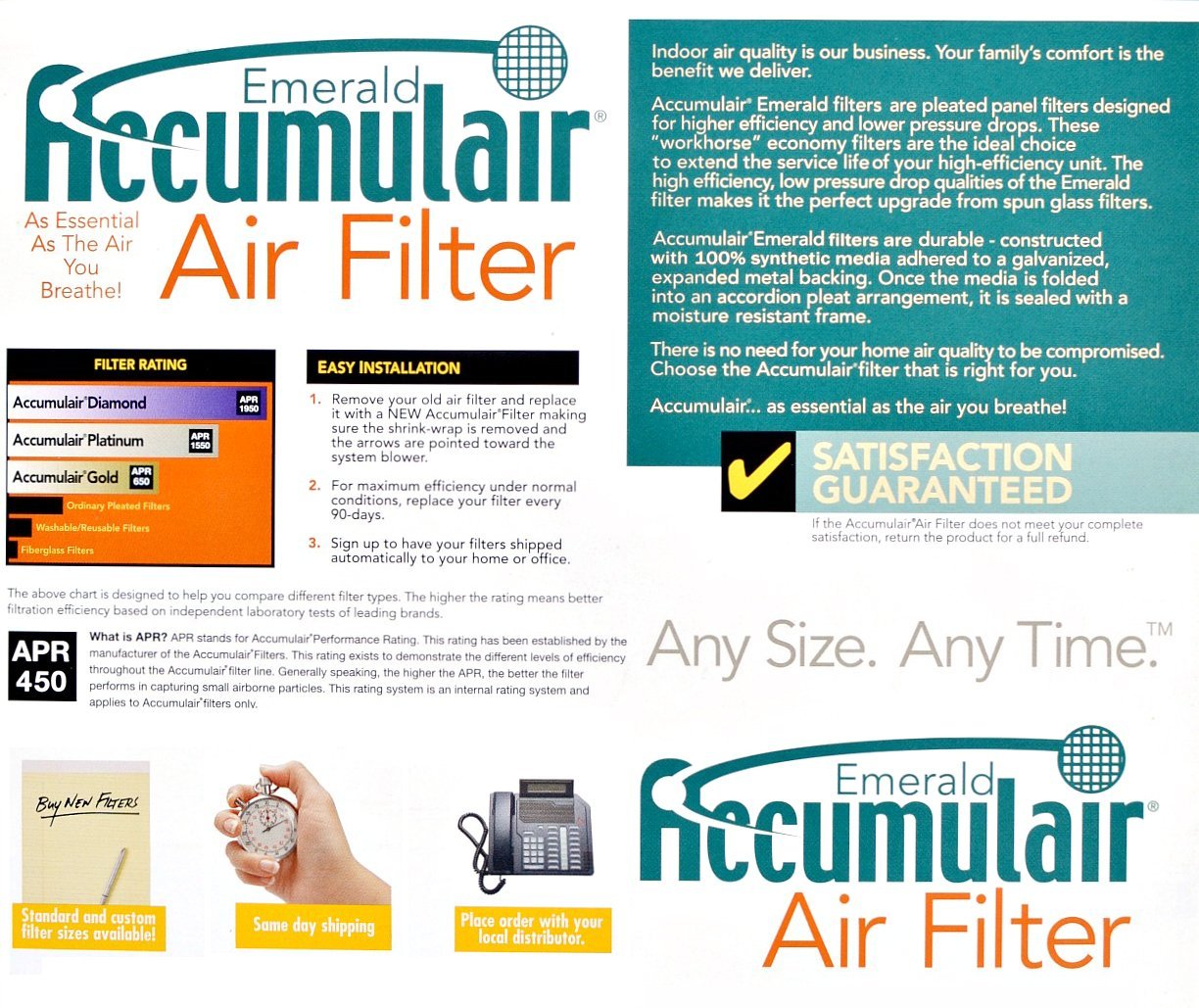 18x20x1 (Actual Size) Accumulair Emerald Filter (MERV 6) (4 Pack) free