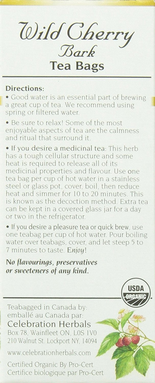 Celebration Herbals Wild Cherry Bark Tea, Caffeine Free 24 Count