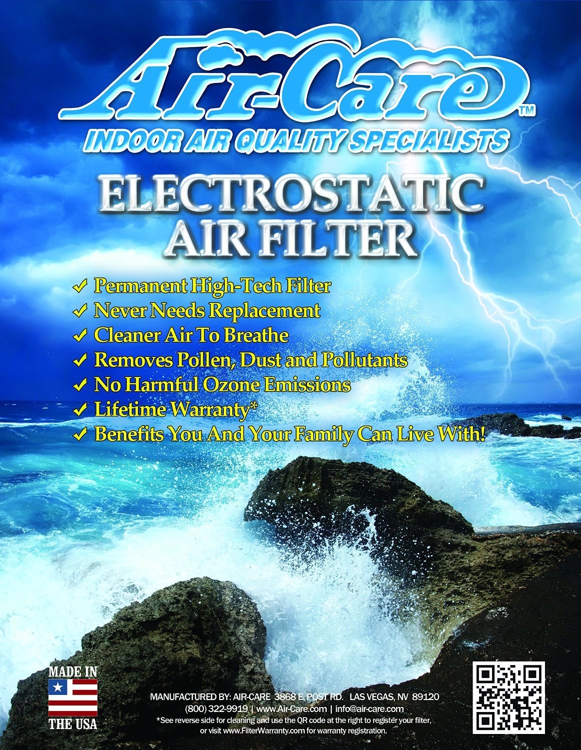 AirCare 14x25x1 Gold Electrostatic Washable Permanent A/C Furnace Air