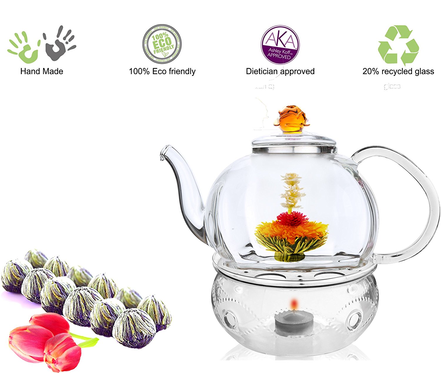 Teapot Set Flowering Tea Glass Teapot Gift Set Harmony 42 Oz / 1242 Ml