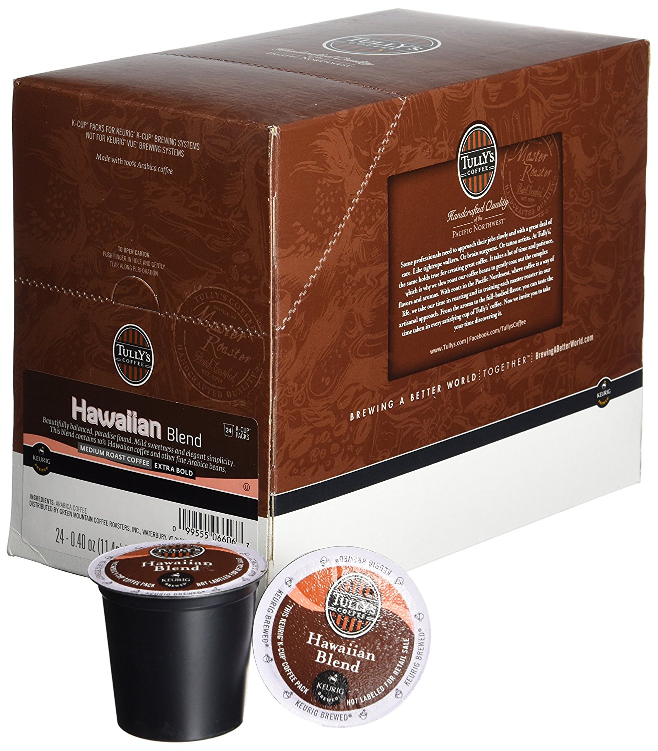 Tully's Hawaiian Blend Extra Bold Coffee Keurig KCups, 24 Count N5