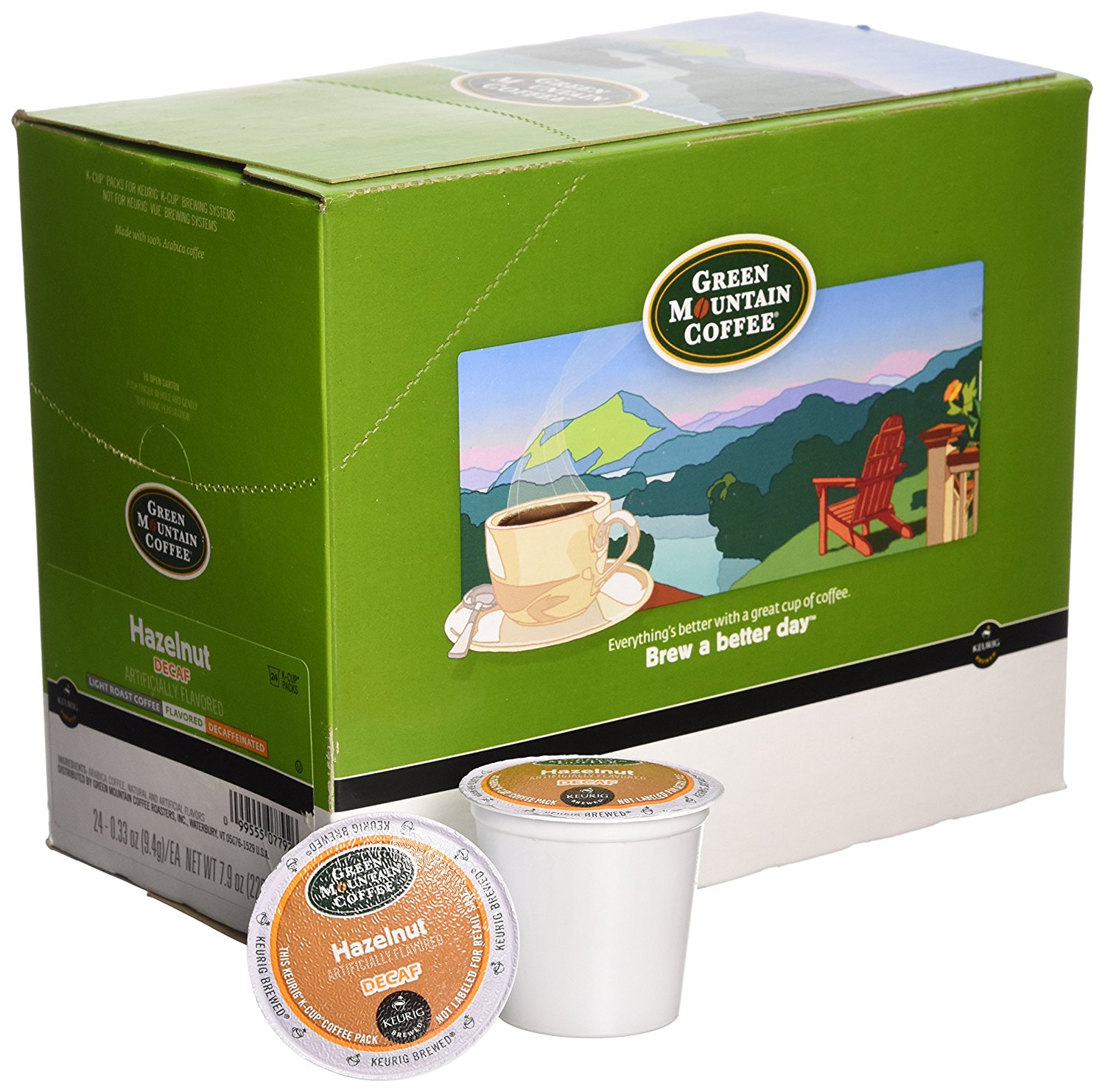 Green Mountain Coffee Hazelnut Decaf, KCups for Keurig Brewers, 24Count Boxes (Pack of 2) N6