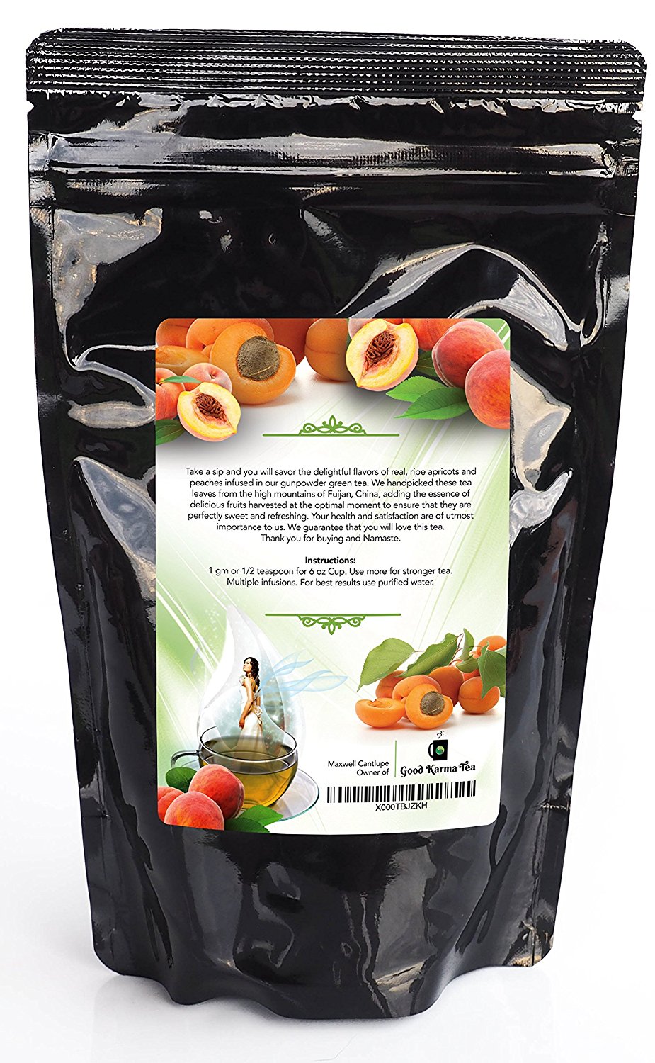 Good Karma Tea Gunpowder Peach Apricot Green Tea, 4 oz N2 free image