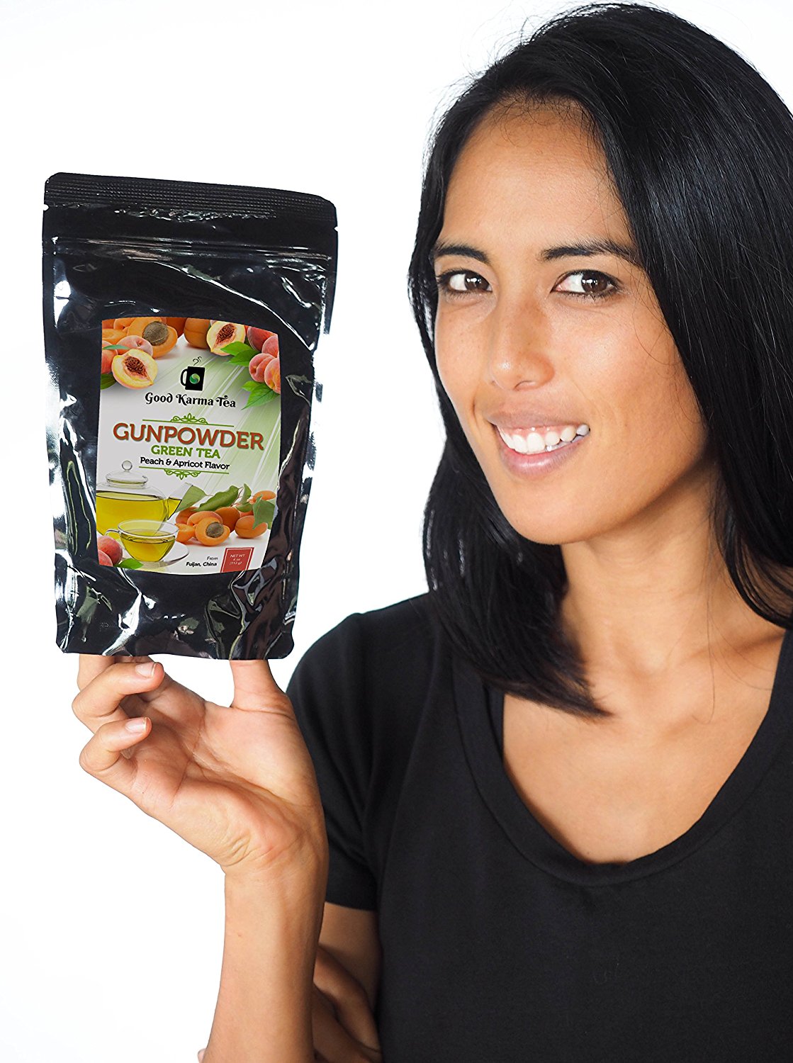 Good Karma Tea Gunpowder Peach Apricot Green Tea, 4 oz N9 free image