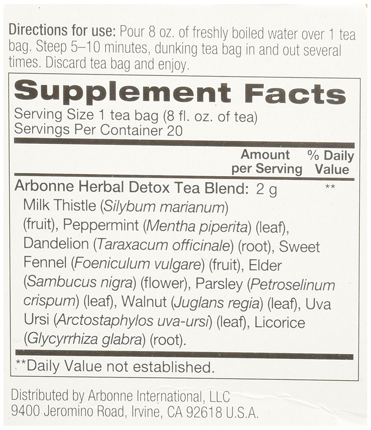 Arbonne Herbal Detox Tea, 20 Count N3 free image download