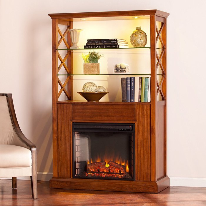 Gentry Electric Fireplace Curio Tower Oak Saddle free image download