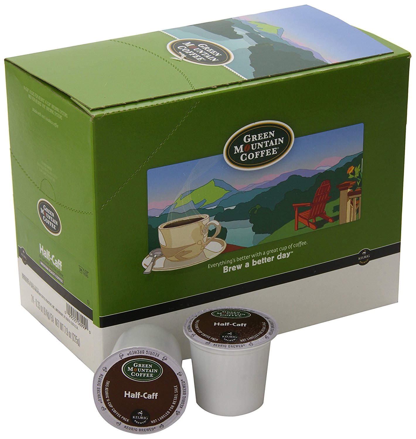 Green Mountain Coffee HalfCaff, Regular/Med Roast KCup Portion Pack