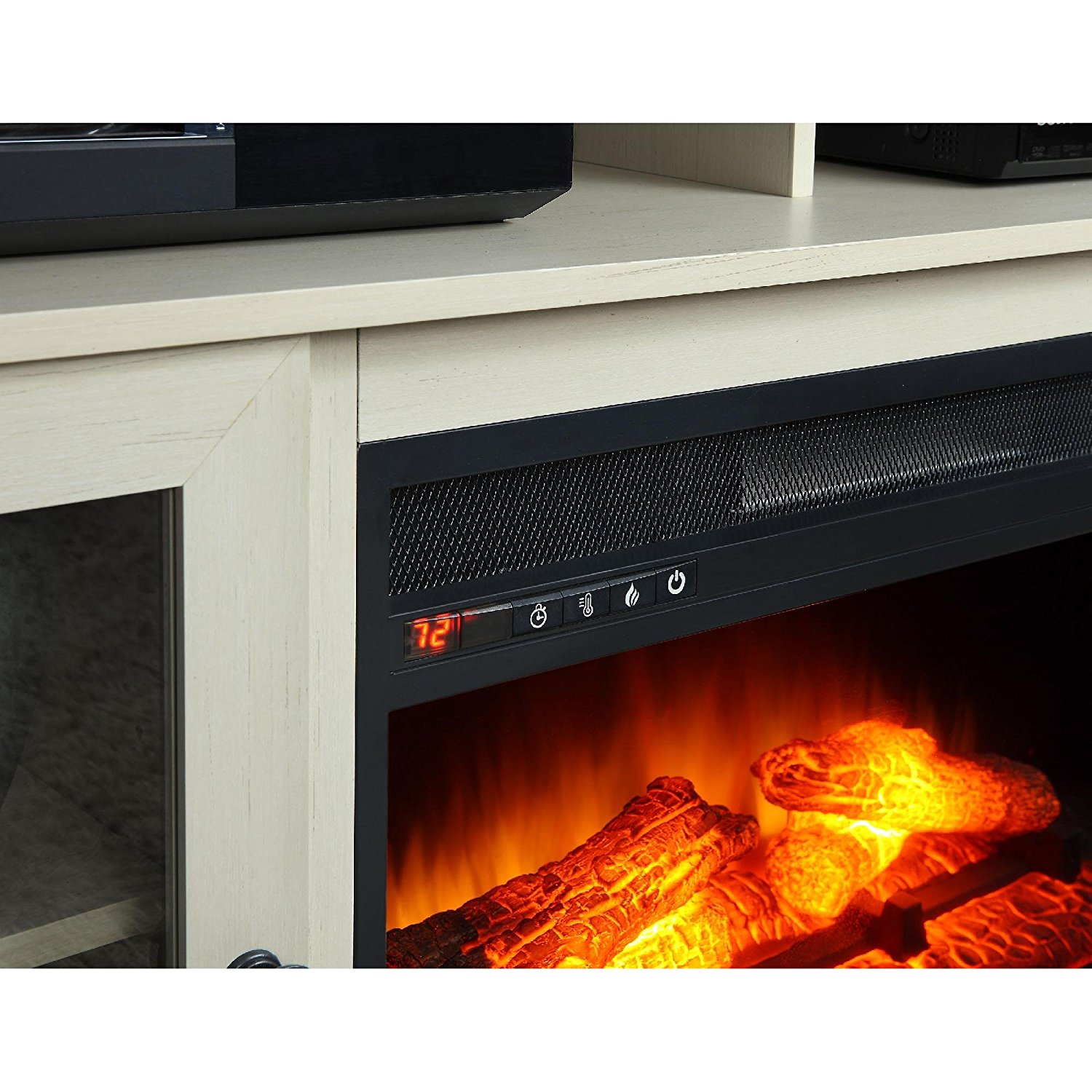 White Whalen Remote Control Barston Fireplace Media Console For TV's Up