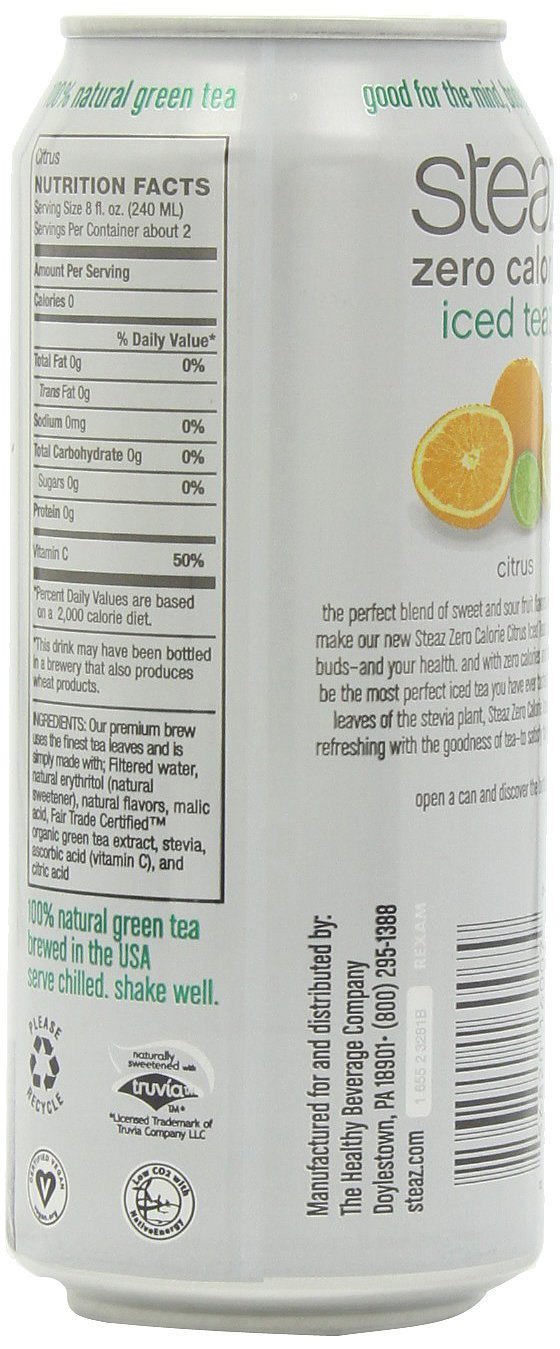 Steaz Zero Calorie Iced Green Tea, Peach Mango, 16 Ounce (Pack of 12