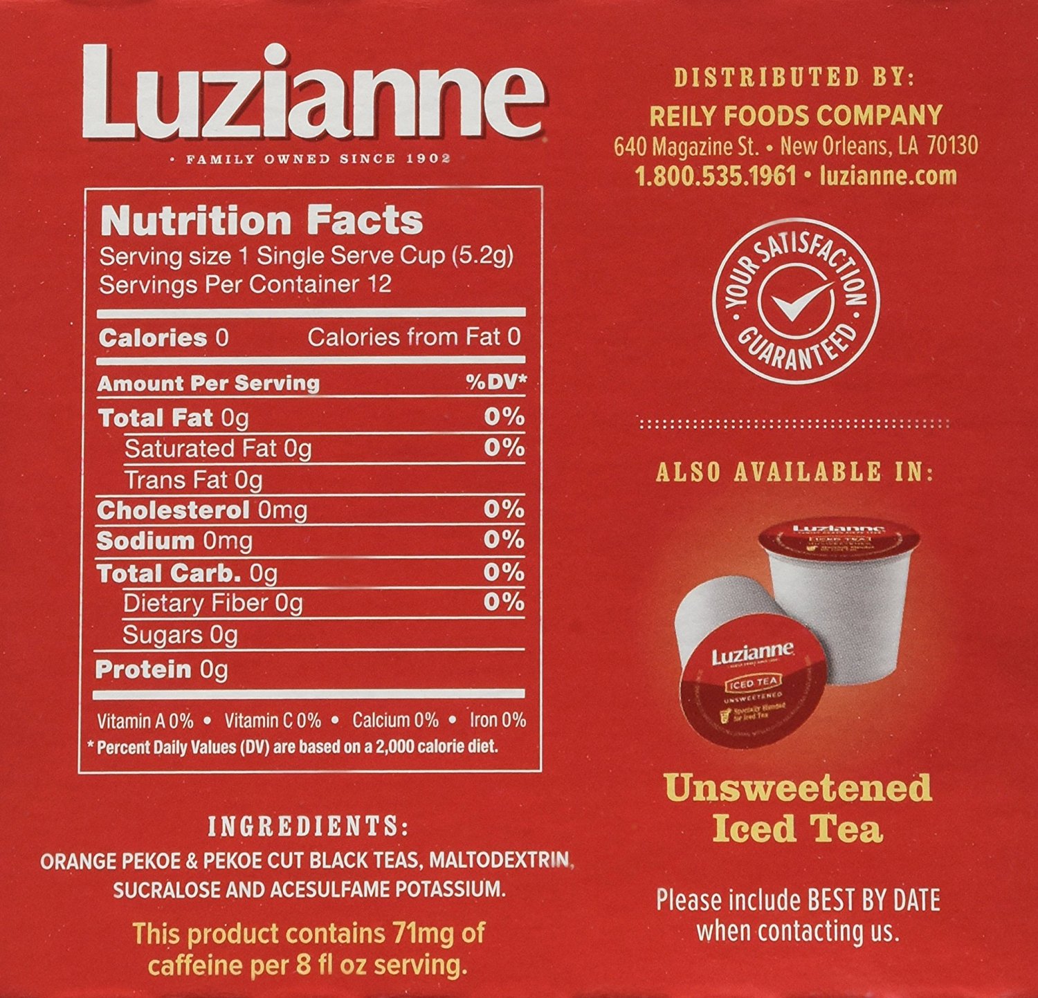 Luzianne, Iced Tea, Sweet Iced Tea, KCups, 12 Count, 2.16oz Box (Pack