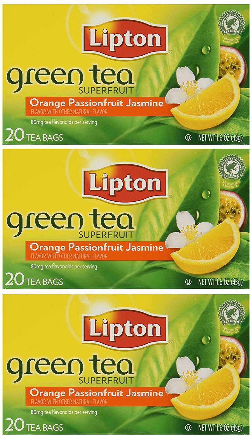 Lipton Green Tea Bags, Orange, Passionfruit & Jasmine, 20 ct, 3 pk free