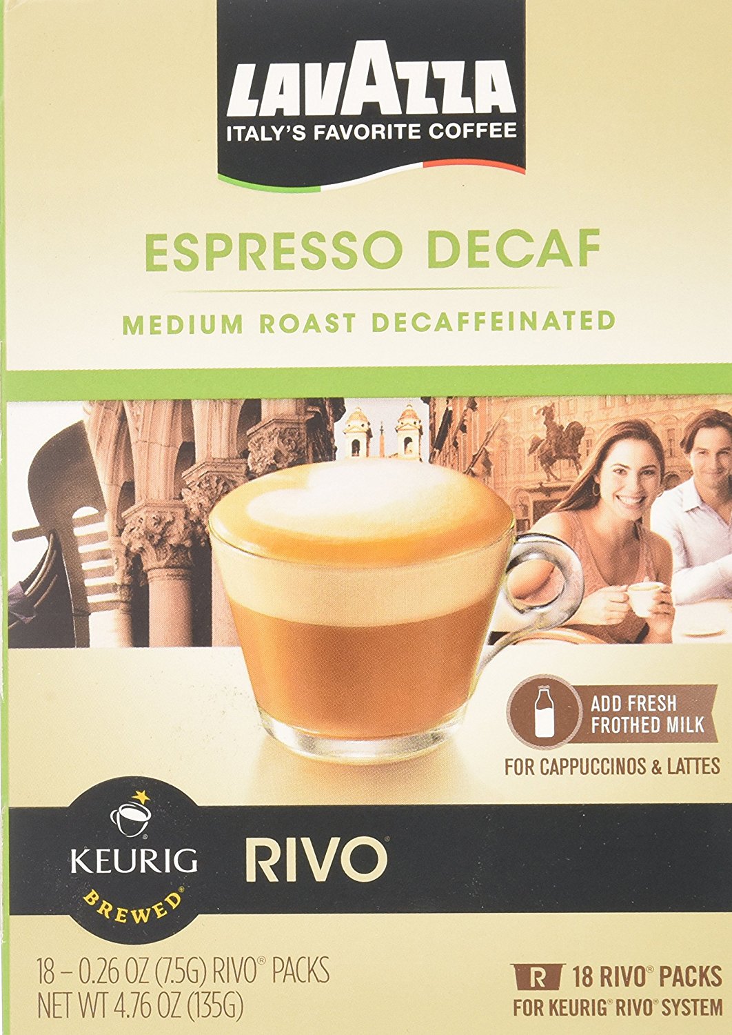 Lavazza Decaf, Espresso Packs for Keurig Rivo Systems(4.76 oz)(Pack of