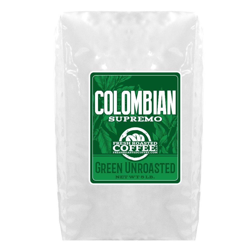 Green Unroasted Coffee, 5 Lb. Bag, Fresh Roasted Coffee LLC. (Colombian
