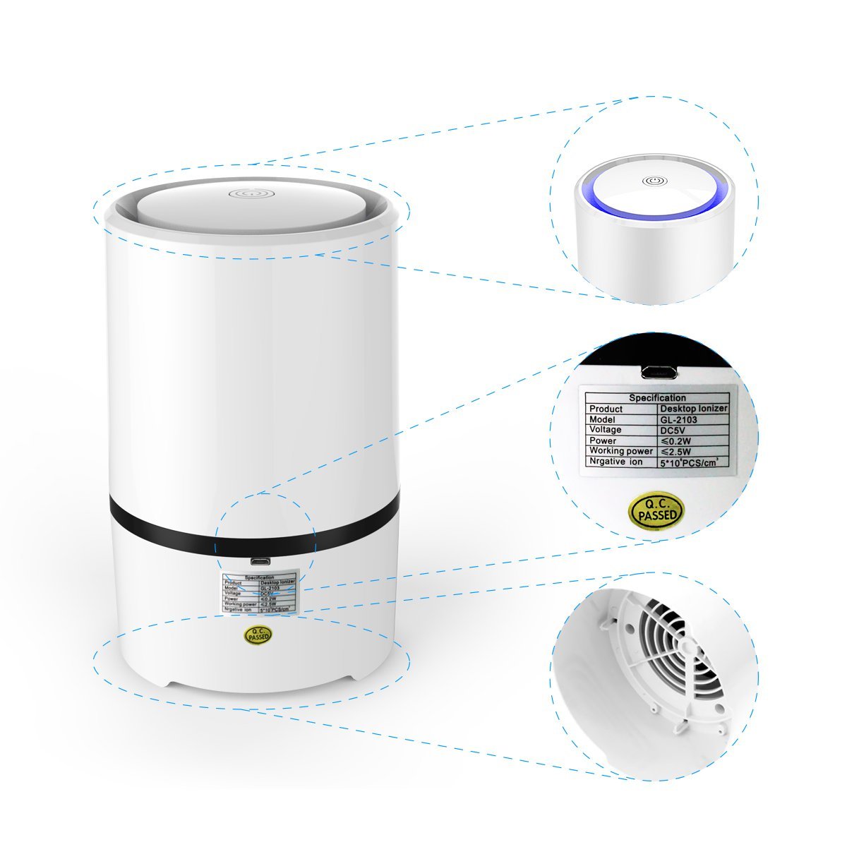 WSTA Desktop Air Purifier, Air Ionizer ,Portable Air Purifier, True