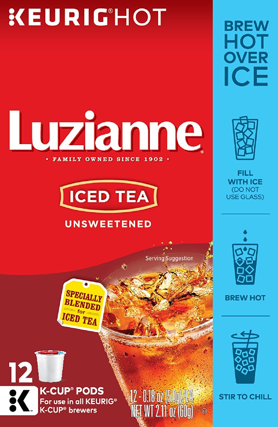 Luzianne, Iced Tea, Unsweetened Iced Tea, KCups, 12 Count, 2.16oz Box