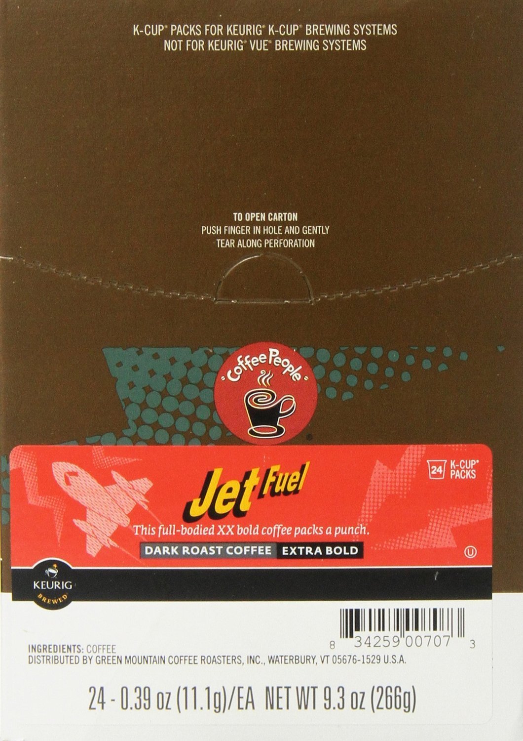 Keurig, Coffee People Jet Fuel Coffee, Extra Bold, KCup packs, 48