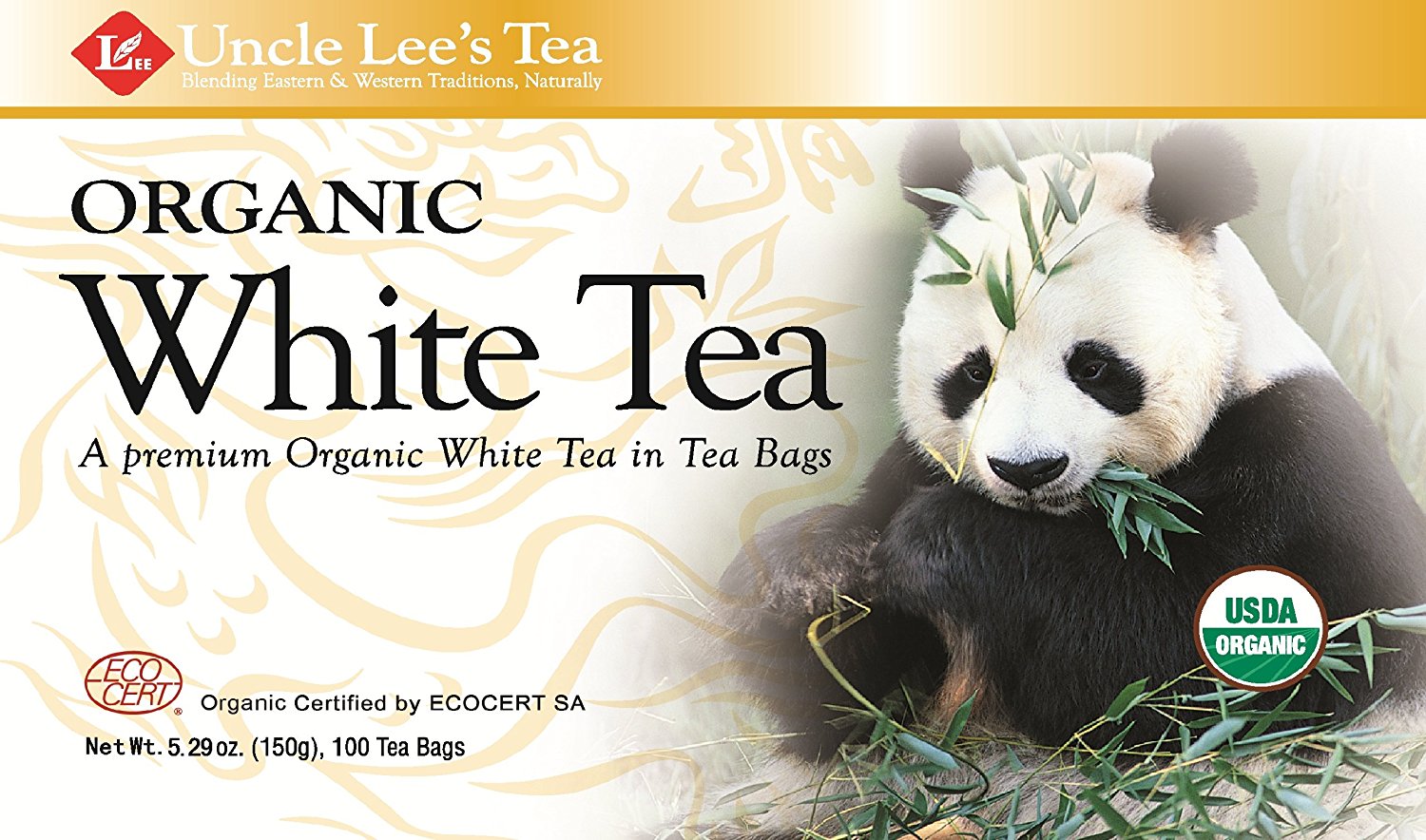 Uncle Lee's Tea Organic White Tea, Tea Bags, 100Count Boxes (Pack of 4