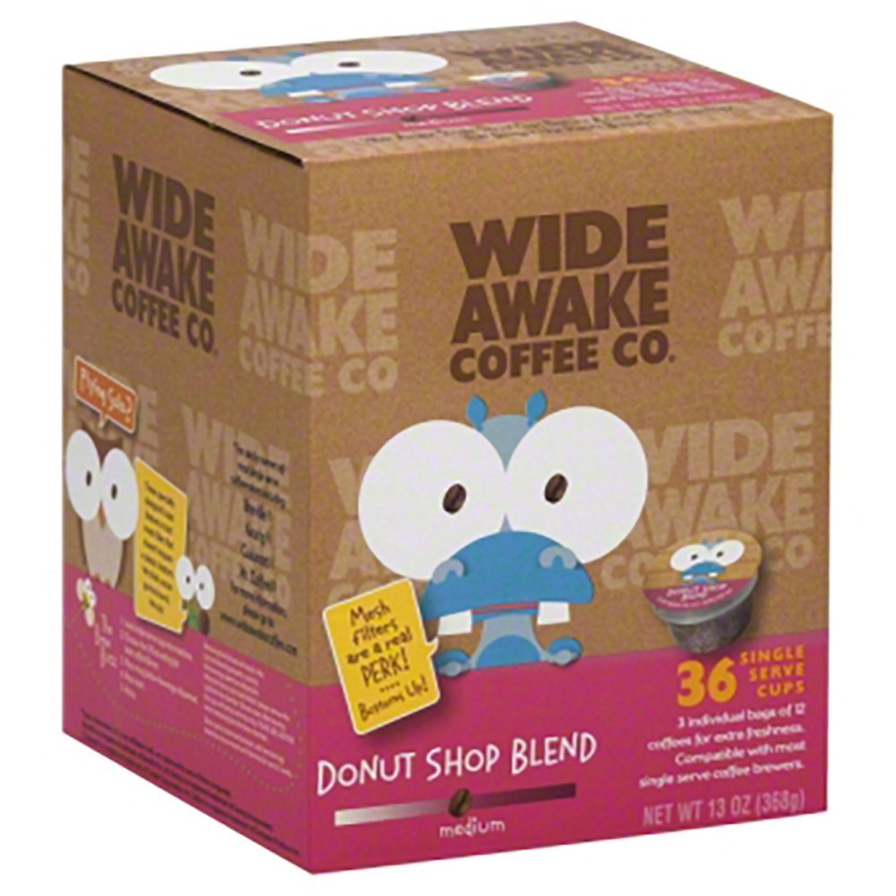 Wide Awake Coffee, Donut Shop Blend Kcups, 36 Single Serve Cups free