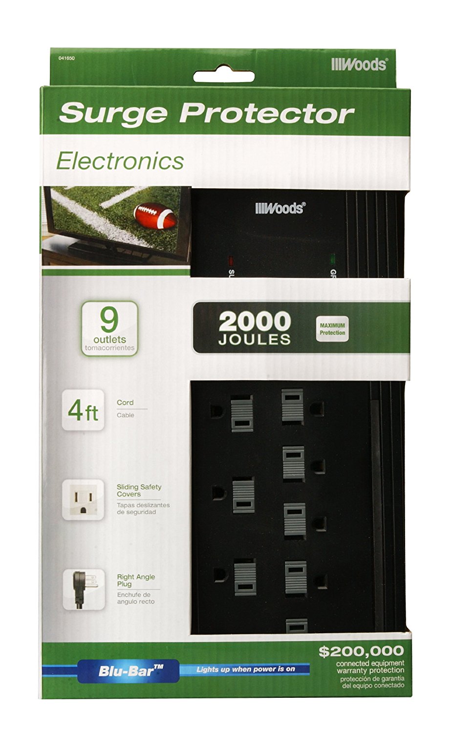 Woods 041650 9Outlet Surge Protector Power Strip with 4Foot Cord