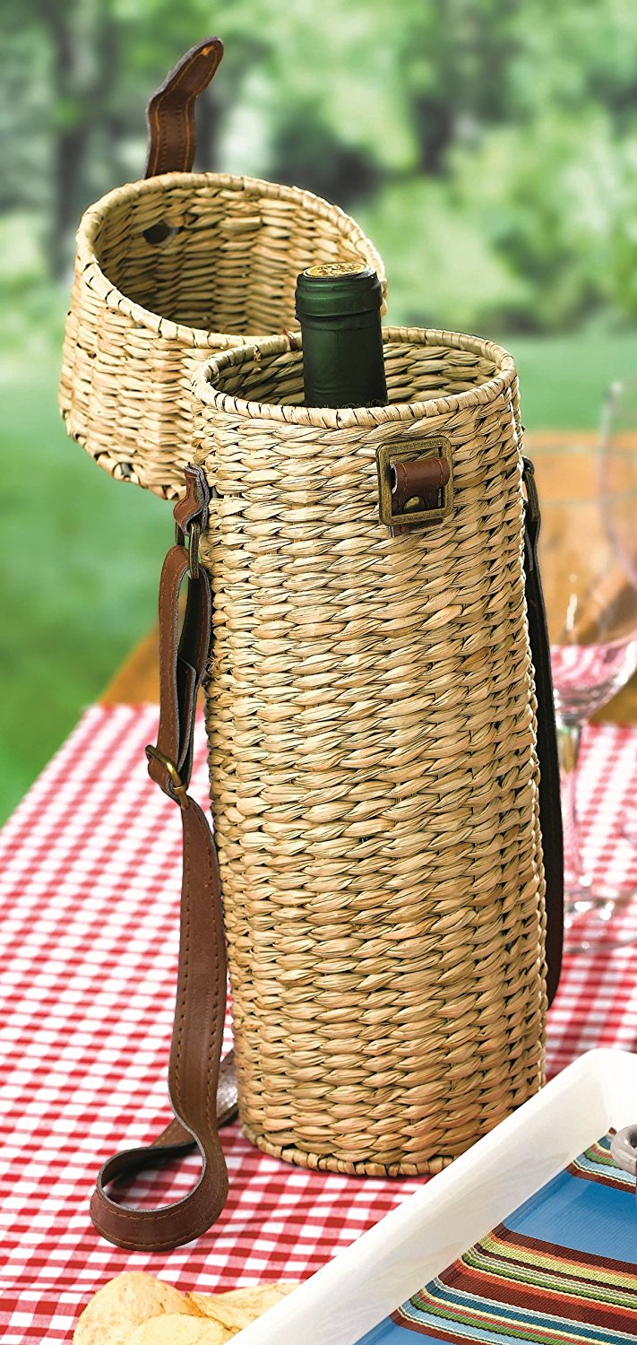 Grasslands Road Coastal Life Seagrass Basket Woven Wine Caddy with