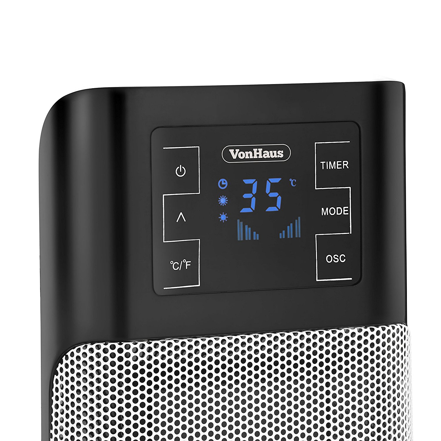 VonHaus Oscillating PTC Tower Heater Fan with Remote Control, LCD