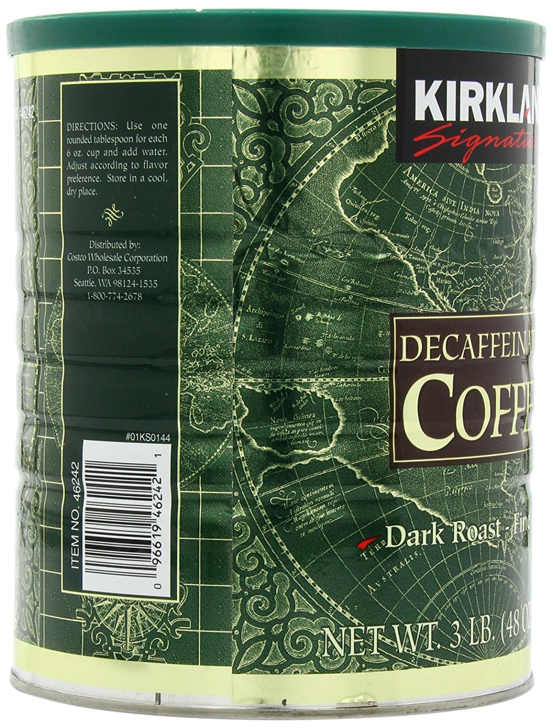 Kirkland Signature Dark Rost Fine Grind Decaf Arabica Coffee, 48 Ounce
