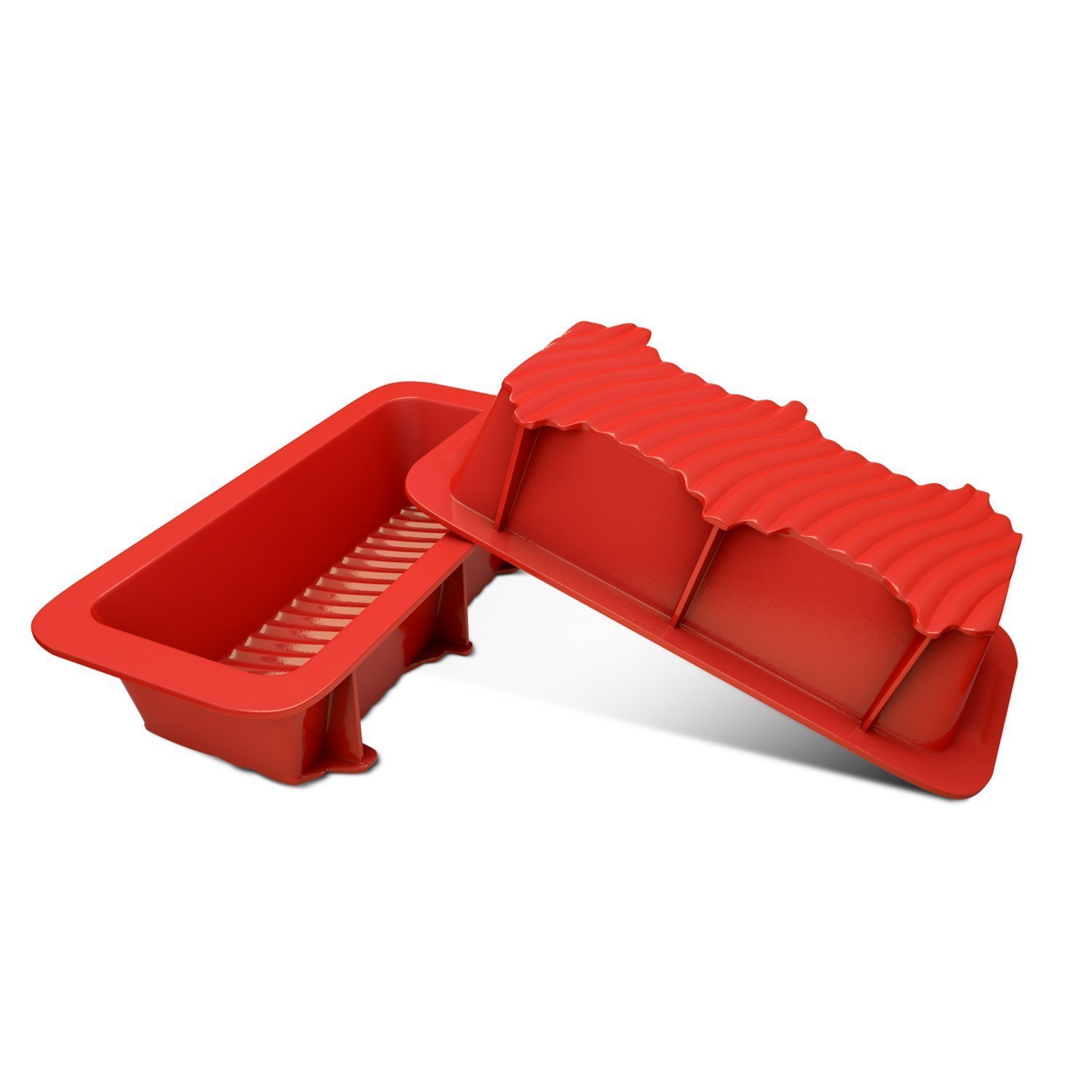 Silicone Bread and Loaf Pan Set of 2 Red, Nonstick, Commercial Grade Plus Bread Recipe Ebook N6