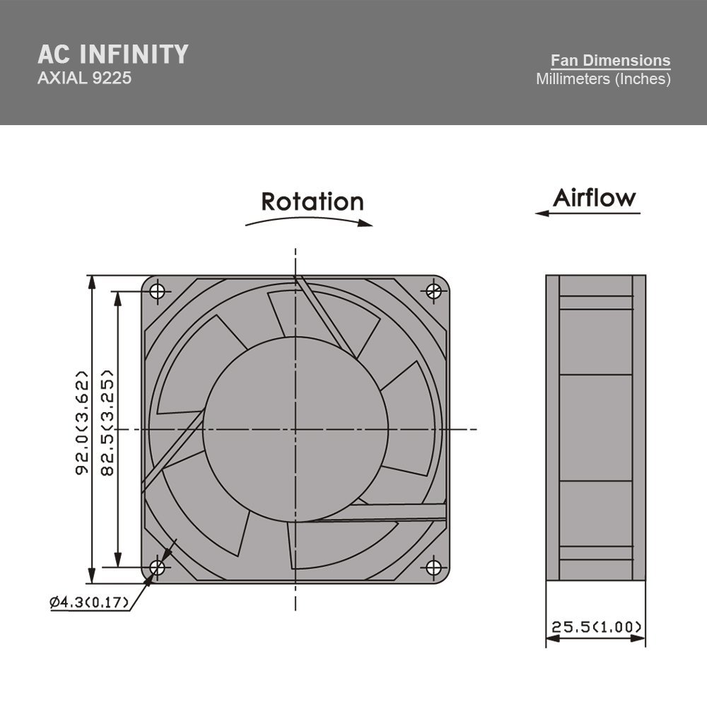 AC Infinity AXIAL 9225, Muffin Cooling Fan, 115V AC 92mm by 92mm by