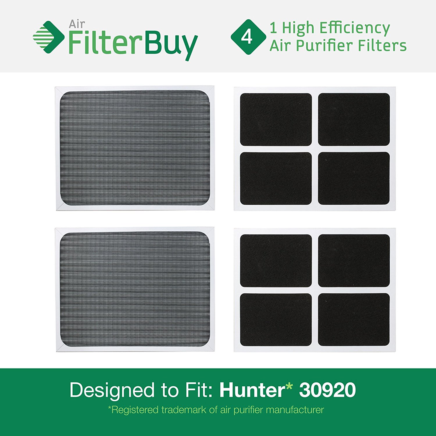 4 Hunter 30920 30905 Air Purifier Replacement Filters. Designed by FilterBuy to fit Hunter