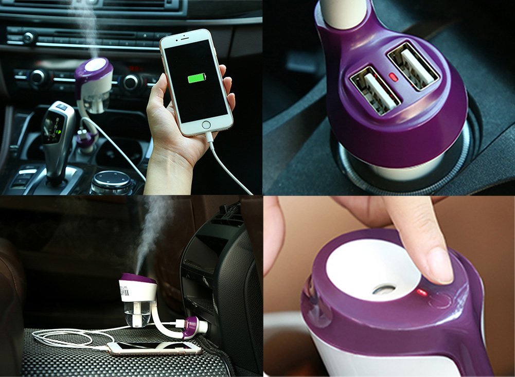 Car Humidifier and Aromatherapy Essential Oil Diffuser with 2Usb Ports
