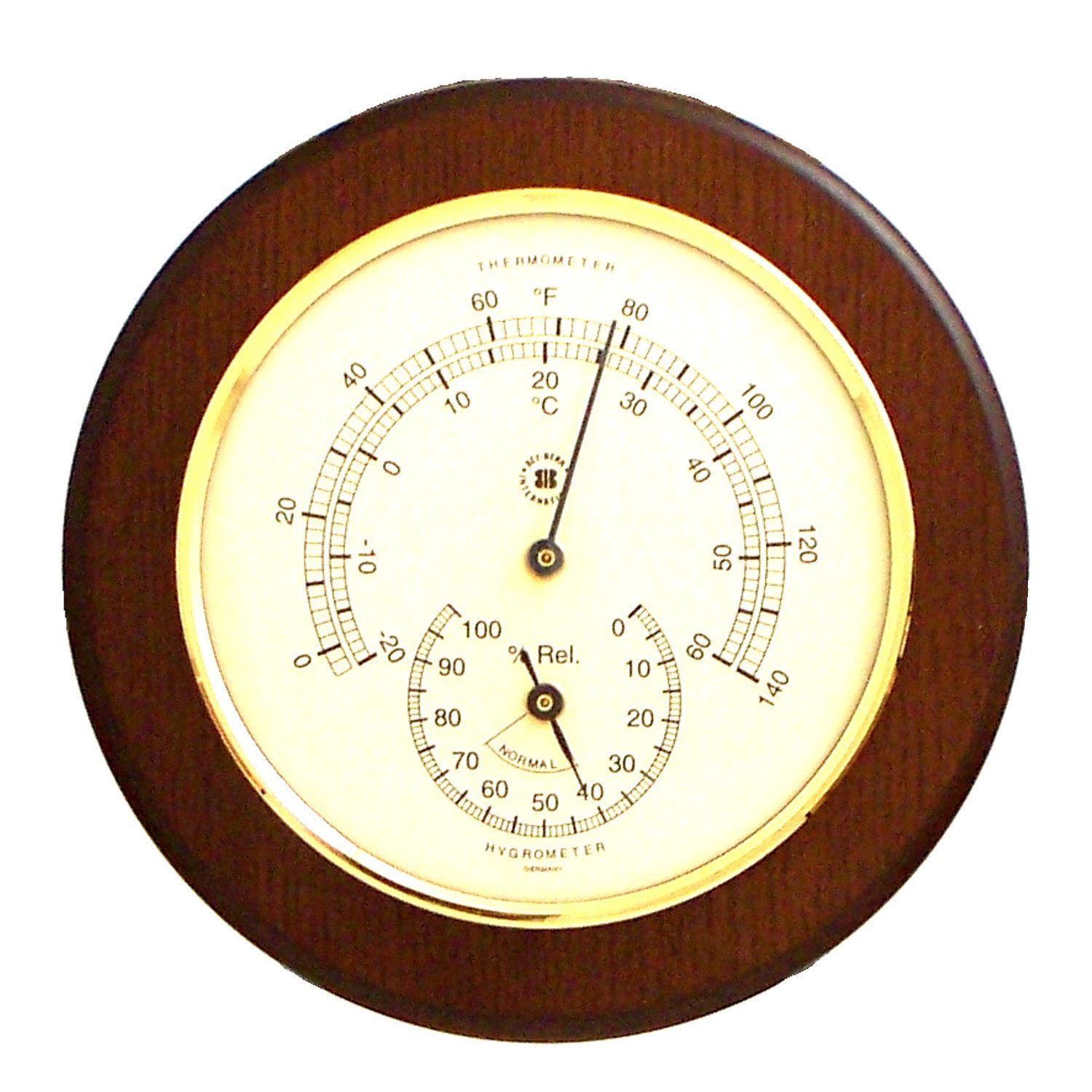 Cherry Wood Thermometer and Hygrometer with Solid Brass Bezel free