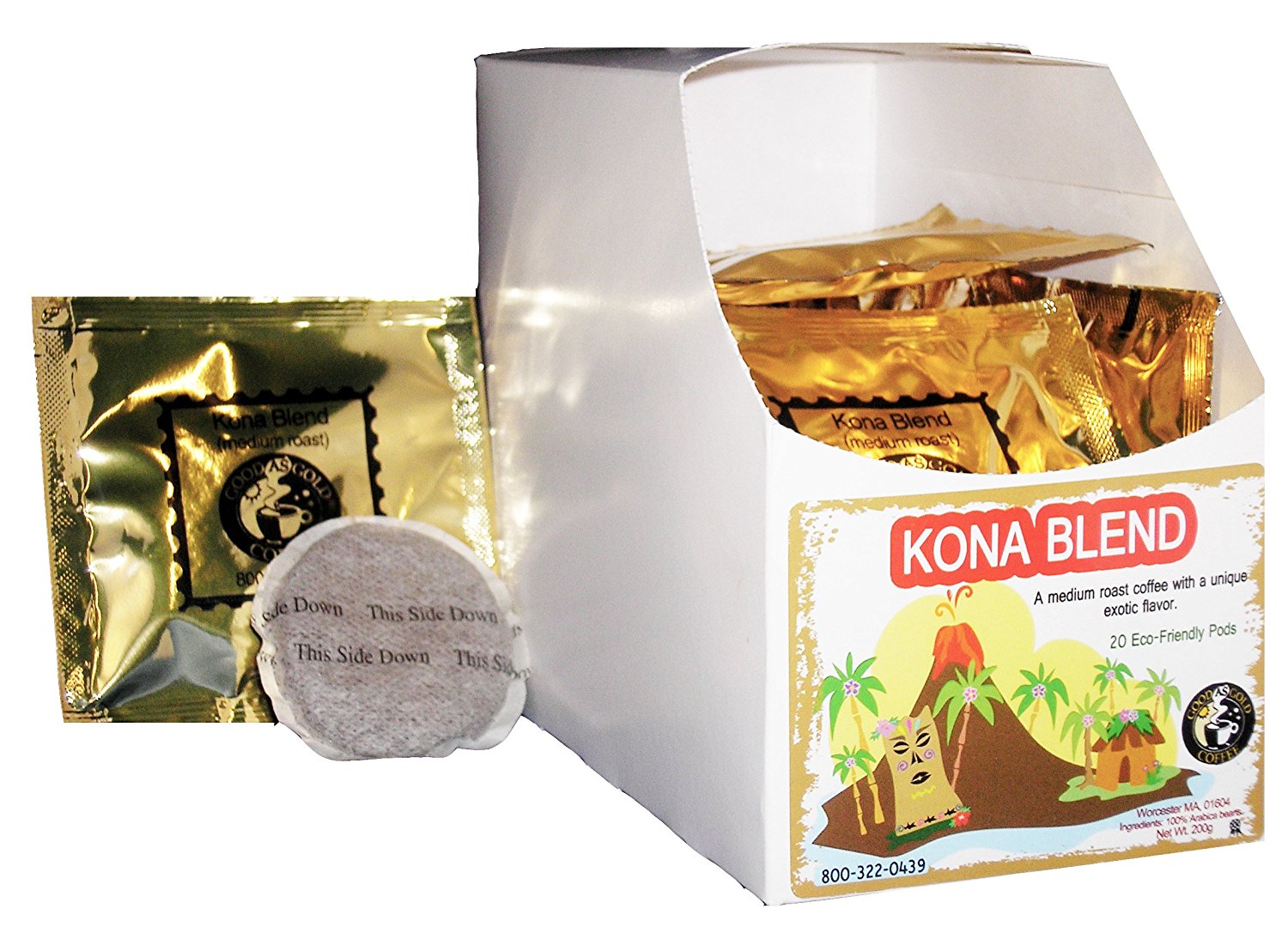 KONA BLEND COFFEE PODS Good As Gold Coffee (1 Box / 20 Coffee Pods
