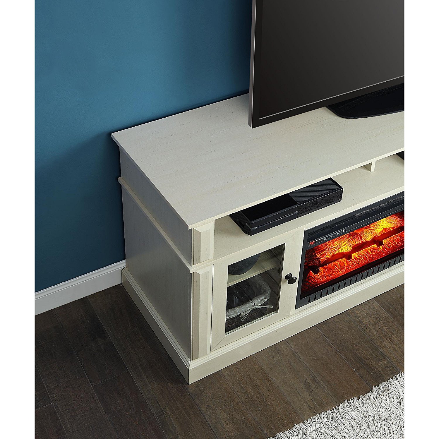 White Whalen Remote Control Barston Fireplace Media Console For TV's Up
