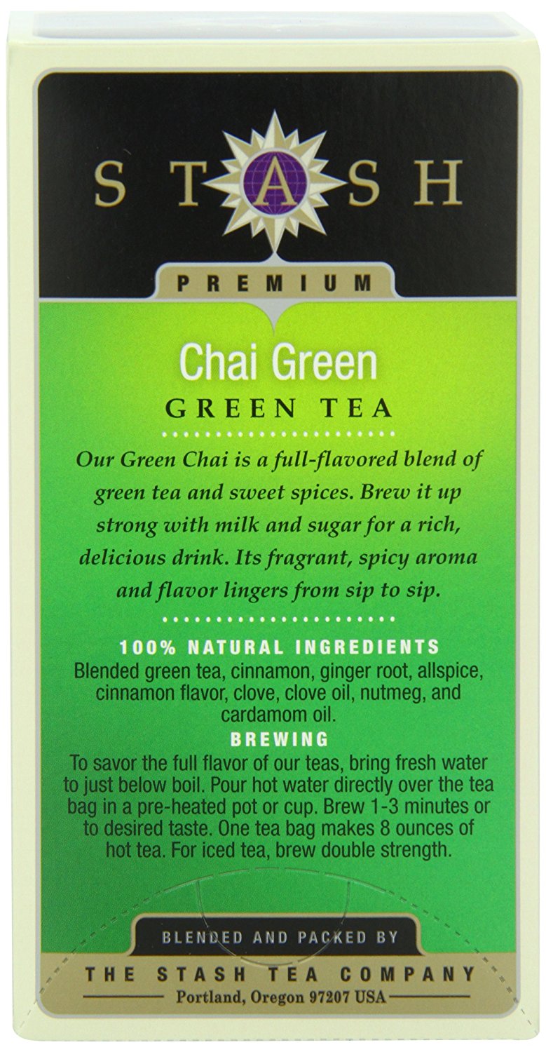 Stash Tea Green Chai Tea, 20 Count Tea Bags in Foil (Pack of 6) N16