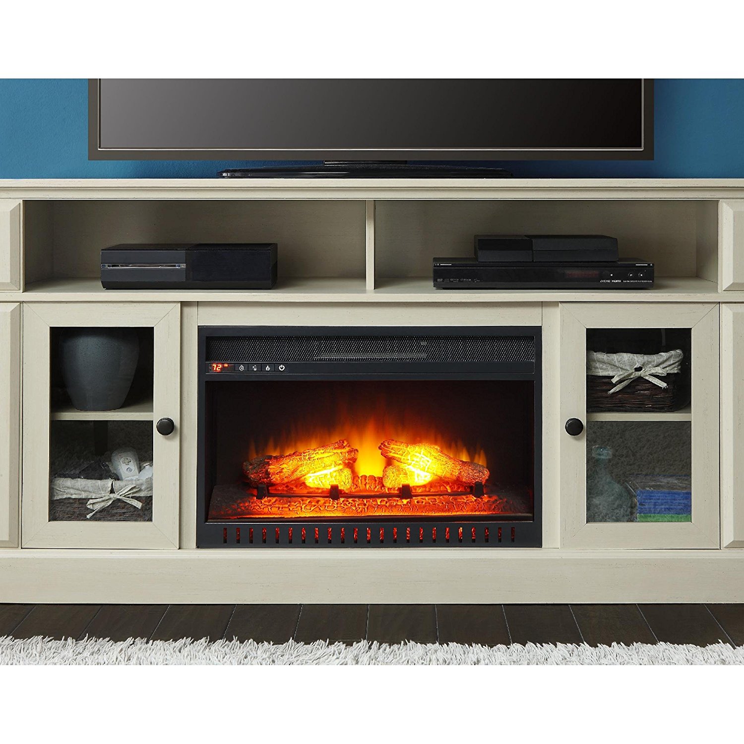 White Whalen Remote Control Barston Fireplace Media Console For TV's Up