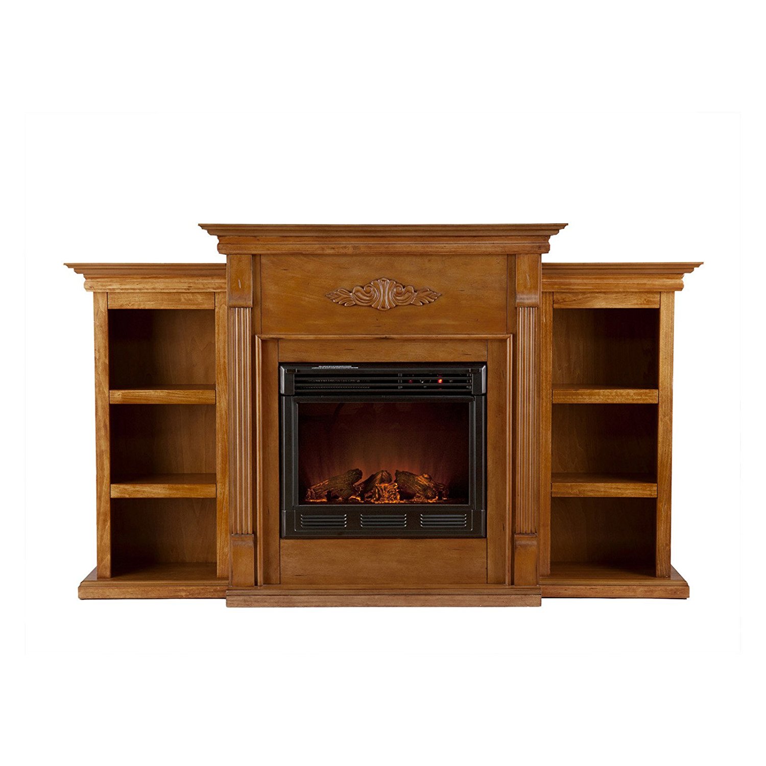 Tennyson Glazed Pine Electric Fireplace with Bookcases N3 free image