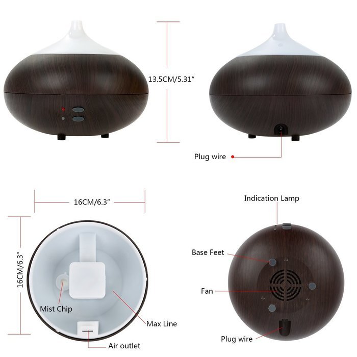 Oobest Wood Grain Aroma Essential Oil Diffuser Humidifier300ML
