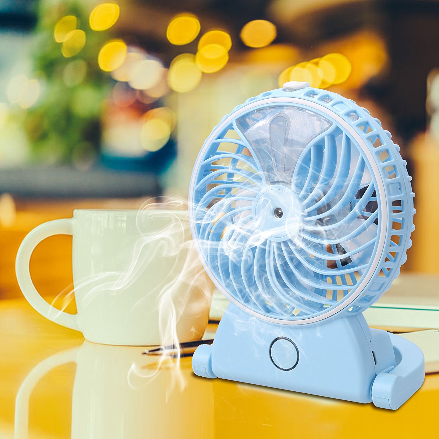 NEWSTYLE Table Fan with Spray Mist Portable Mini USB Rechargeable