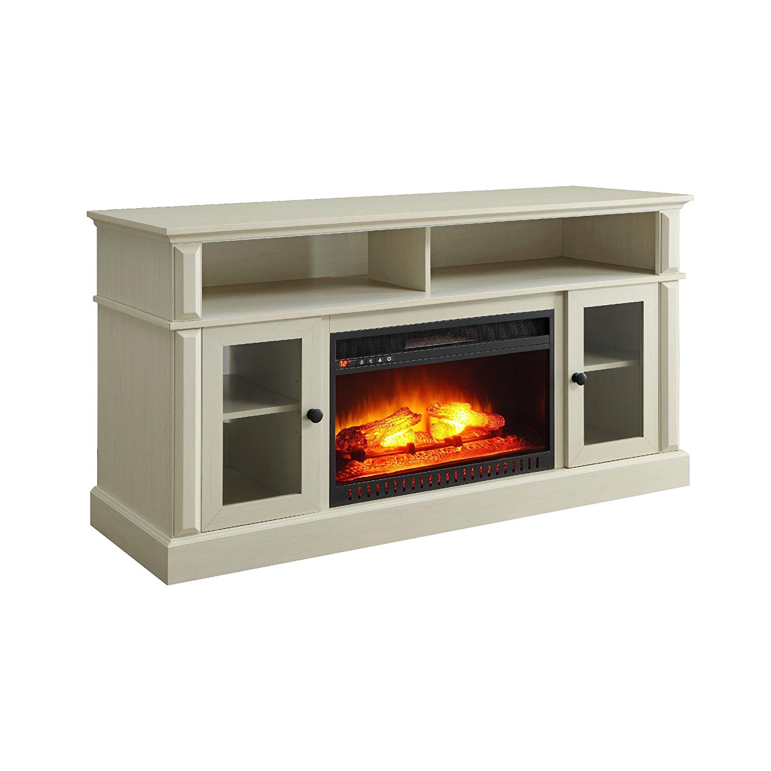 White Whalen Remote Control Barston Fireplace Media Console For TV's Up