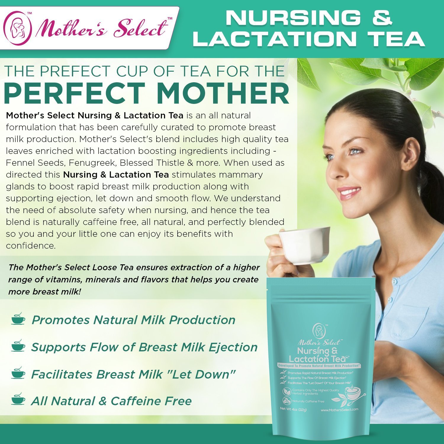 Nursing & Lactation Tea by Mother’s Select to Increase Breast Milk Supply, All Natural, Caffeine