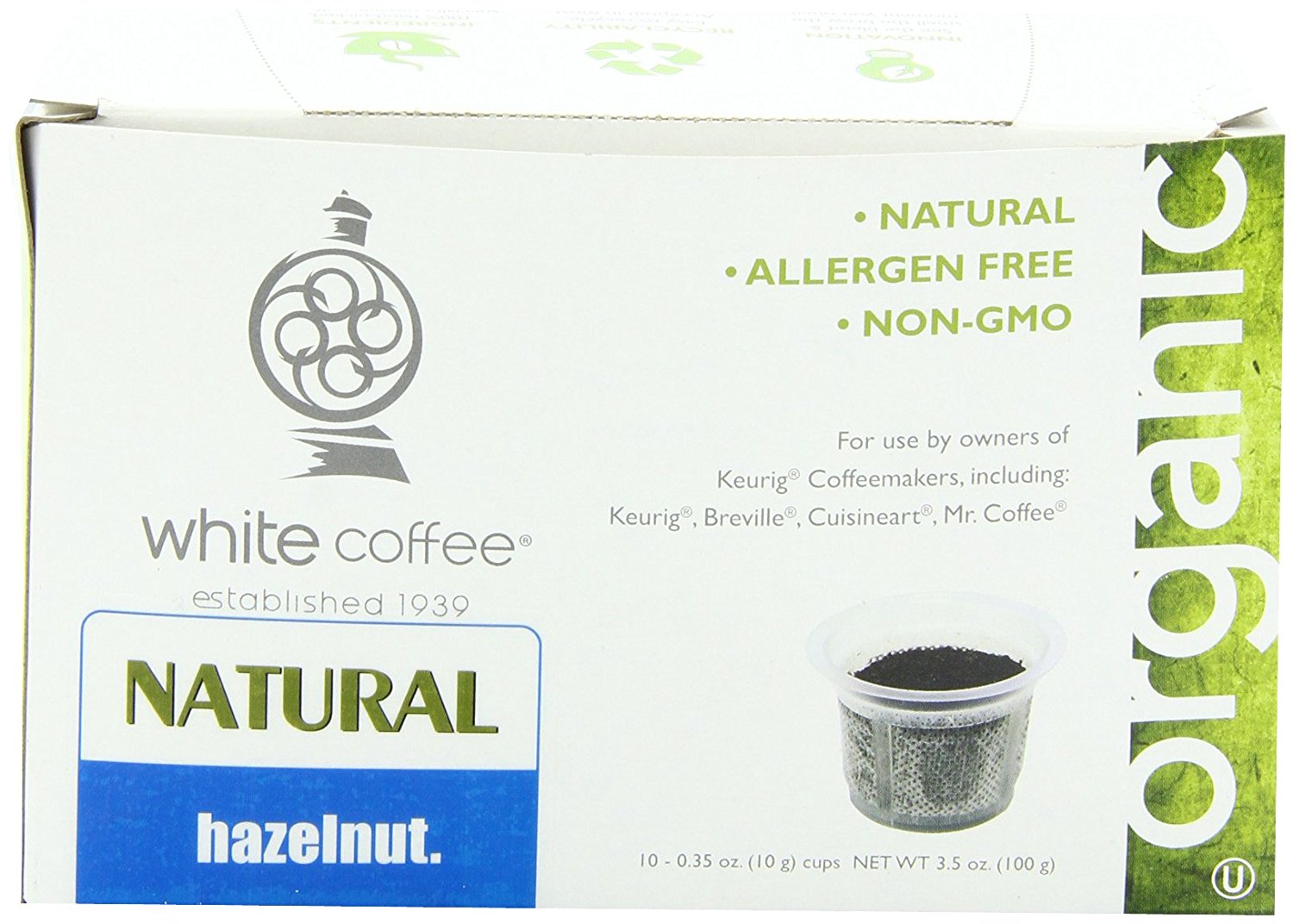 White Coffee Organic Single Serve Coffee, Hazelnut, 10 Count free image