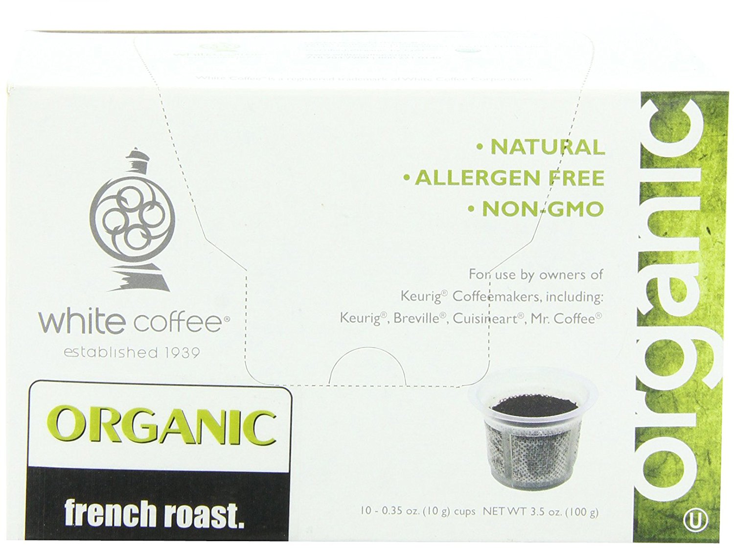 White Coffee Organic Single Serve Coffee, French Roast, 10 Count N2