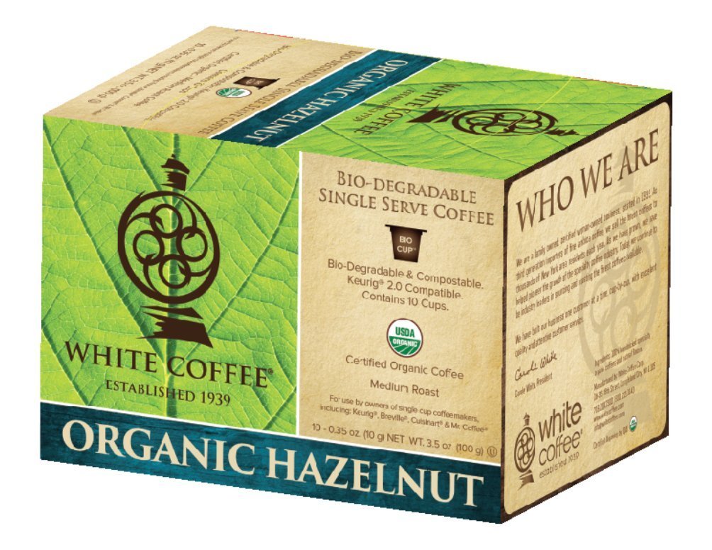 White Coffee Organic Single Serve Coffee, Hazelnut, 10 Count N2 free