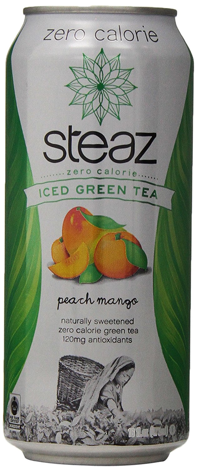 Steaz Zero Calorie Iced Green Tea, Peach Mango, 16 Ounce (Pack of 12