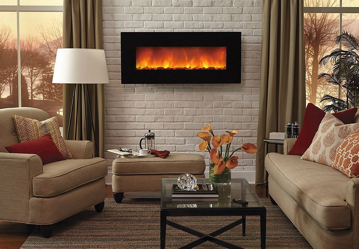 Clevr 7501500W 48" Heat Adjustable Electric Wall Mount Fireplace