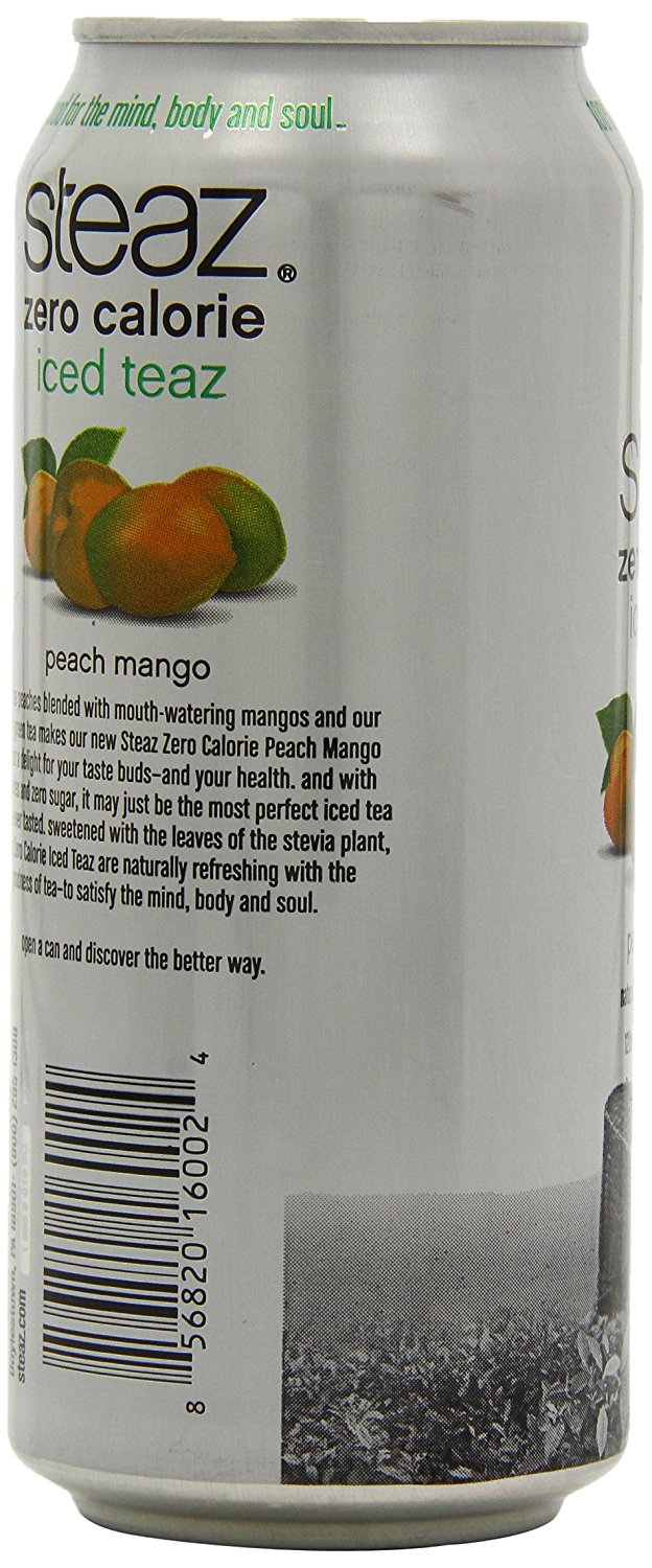 Steaz Zero Calorie Iced Green Tea, Peach Mango, 16 Ounce (Pack of 12