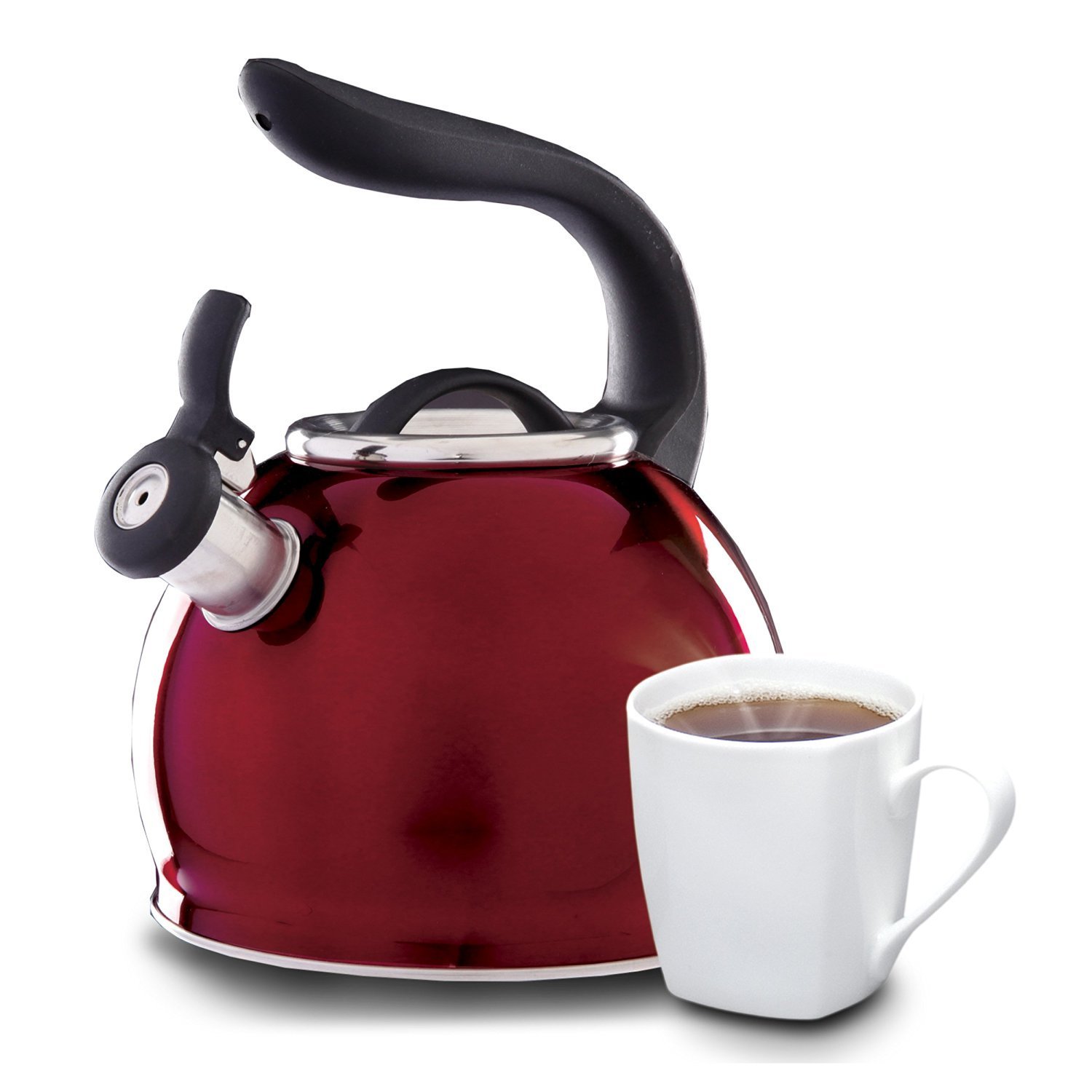 Mr Coffee Whistle Shine Stainless Steel Tea Kettle, 2.1 quart, Metallic