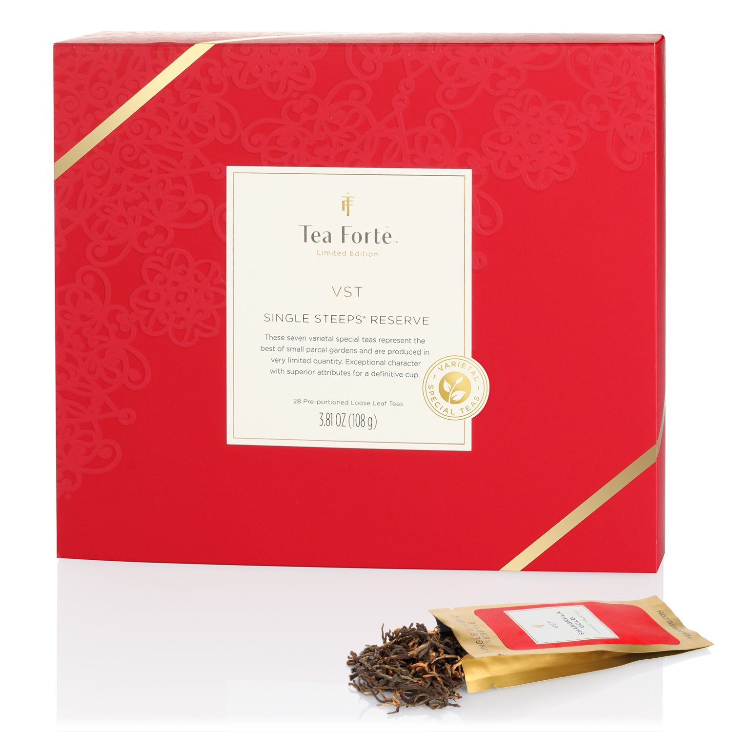 Tea Forté SINGLE STEEPS Loose Leaf TEA CHEST, 28 Different Single Serve Pouches Black Tea